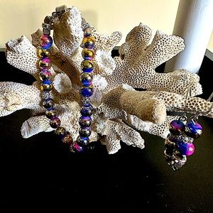 Gold, Pink, and Blue Dichroic Bracelet and Earrings